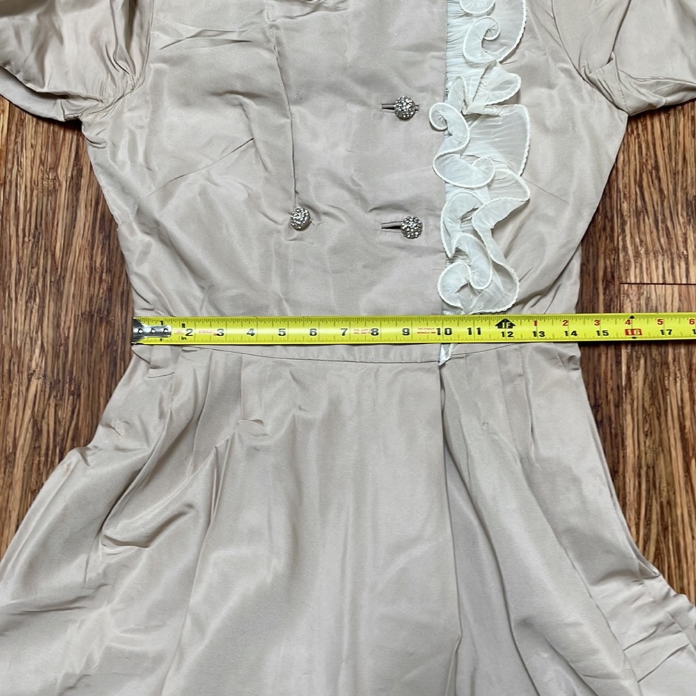 Vintage Mr. Frank New York tan ruffle trim jacket style wrap dress size 12 - Picture 7 of 16